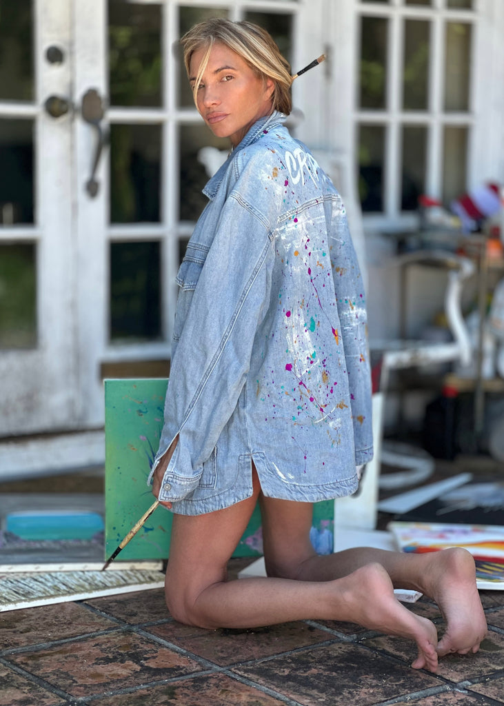 Veste en jean Love délavée bleu