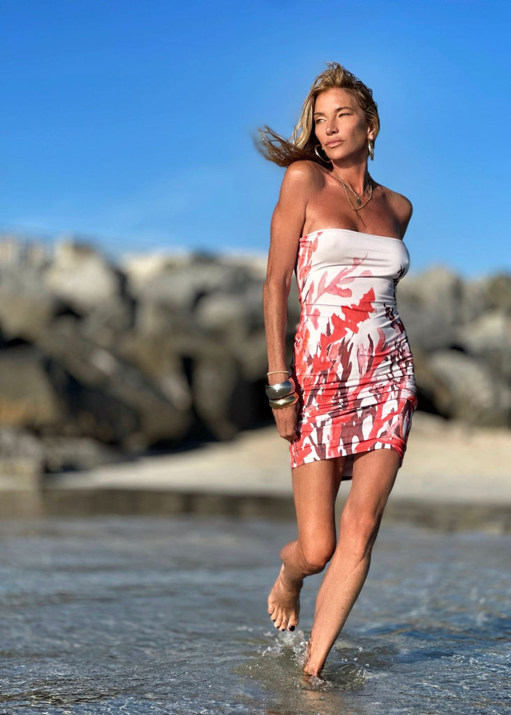 Pamela Strapless Dress Fire Coral