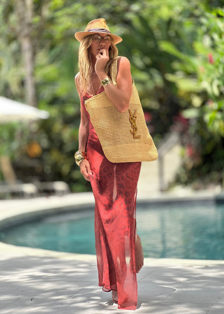 Jemma Long Dress Bordeaux Cheetah