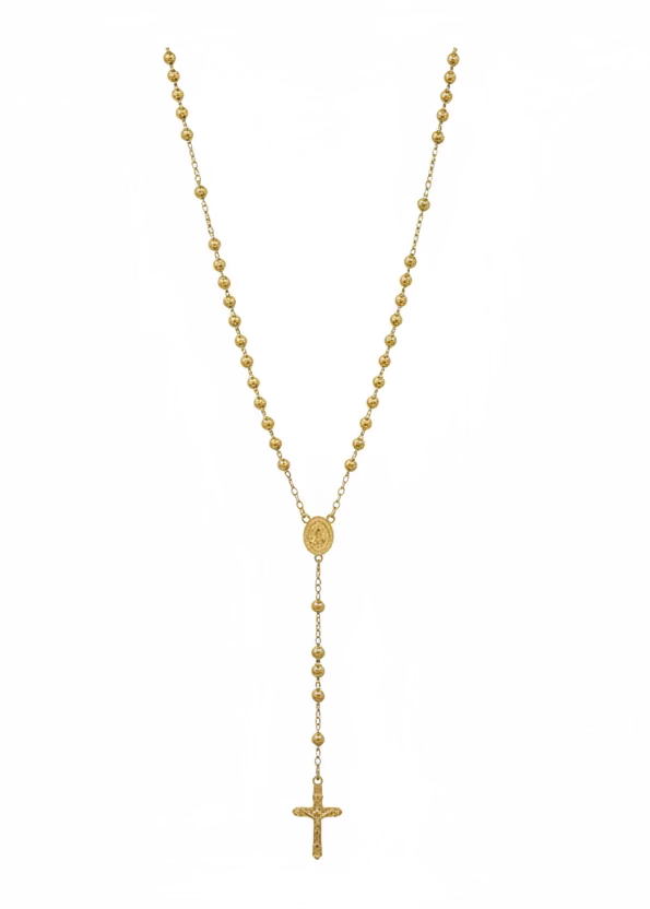 Golden Rosary Drop Necklace
