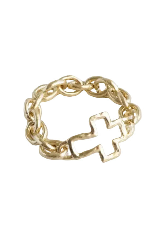 Chunky Worn Gold Cross Stretch Bracelet