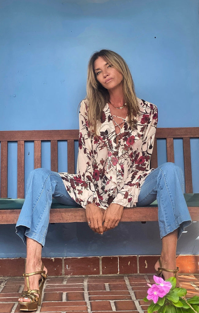 Mila Top Merlot Floral