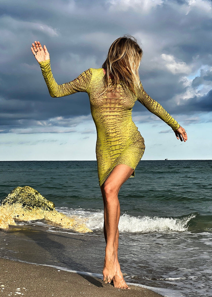 Paris mini dress Chartreuse Crocodile (MESH)